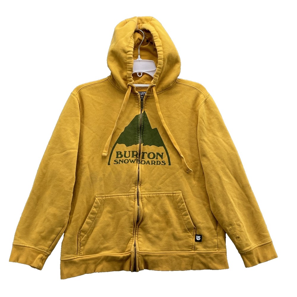 Burton Snowboards Zip Hoodie Men's Medium Yellow Outdoor Skate Ski Relax Sports